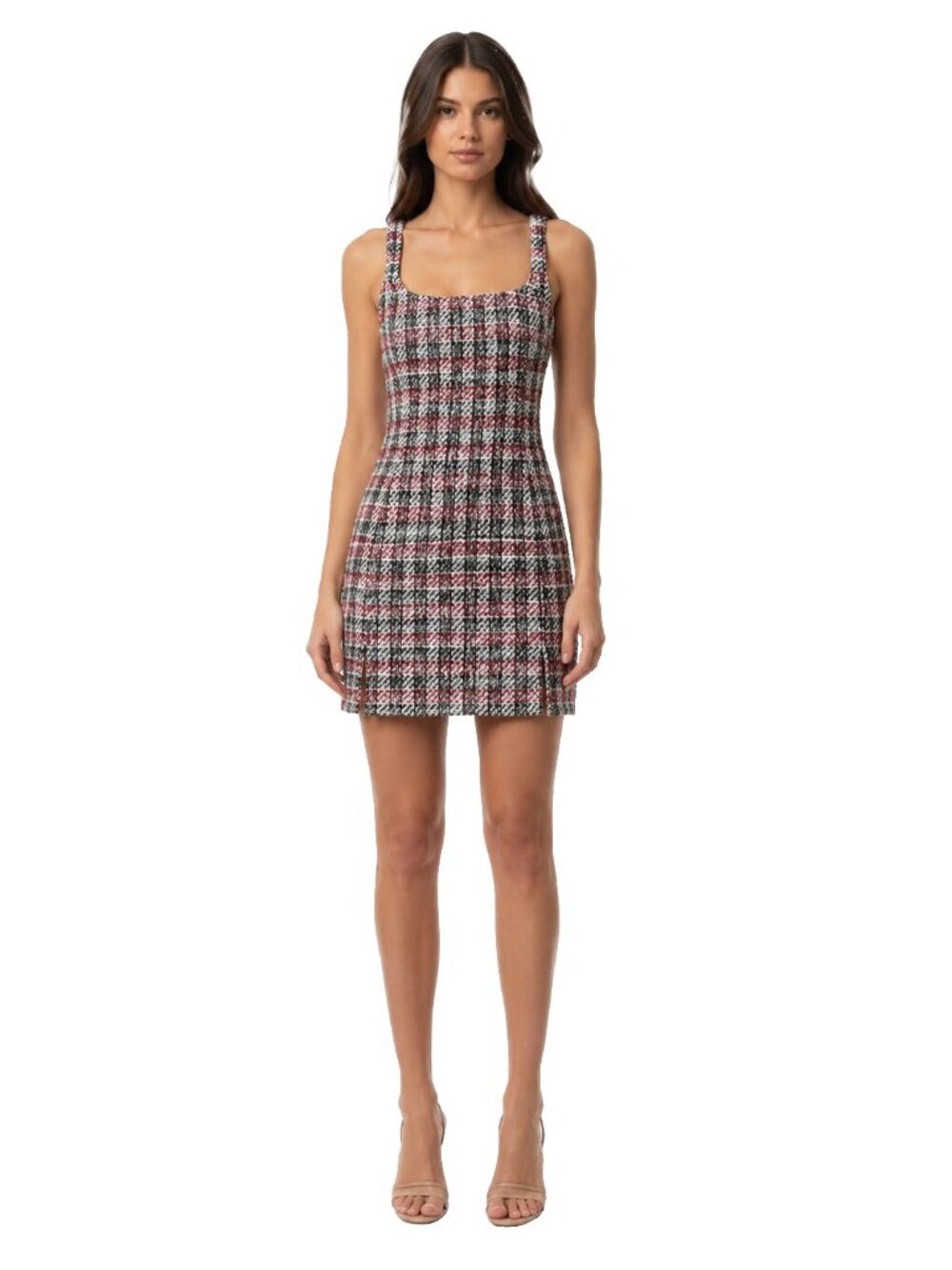 Forever 21 Tweed Plaid Mini Dress Small Red Black White Y2K Preppy Chic EUC